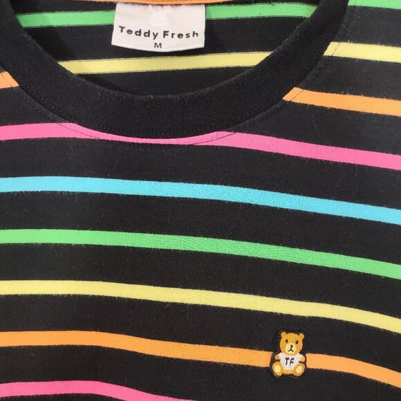 Teddy Fresh Men's Multicolor Striped T-Shirt Crewneck Streetwear Grunge Medium - Picture 6 of 11